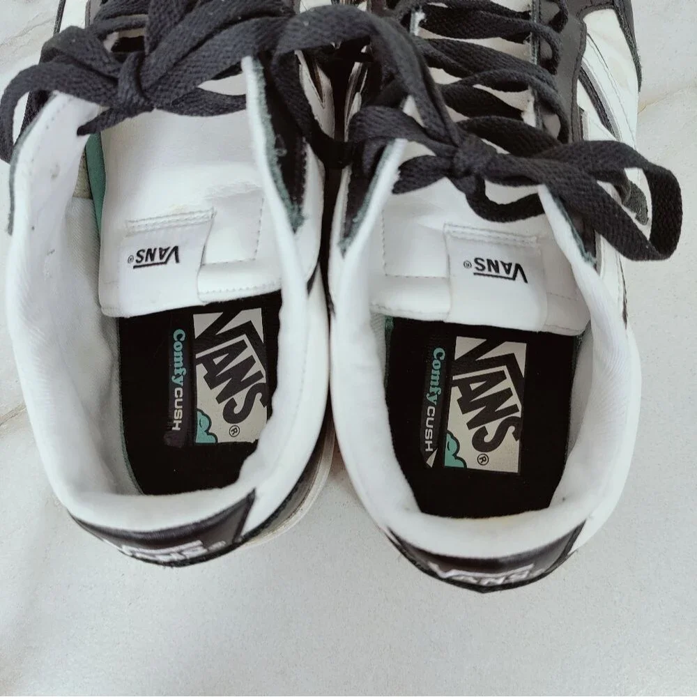 Vans Lowland ComfyCush Skate Shoes Sneakers Black True White, 9(M) 10.5(W)